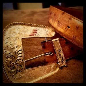 FULL QUILL OSTRICH WESTERN BELT & BELT BUCKLE